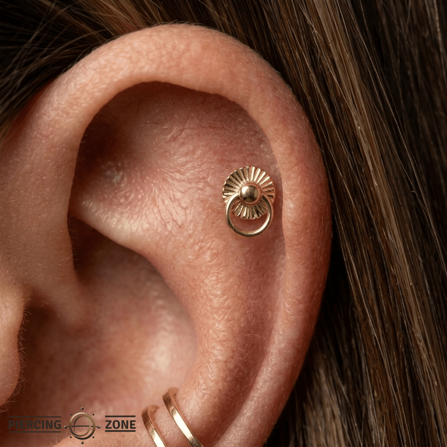 Peep Show – Gold Disc with Free - Moving Ring – 14K Threadless End - piercing - zone.com