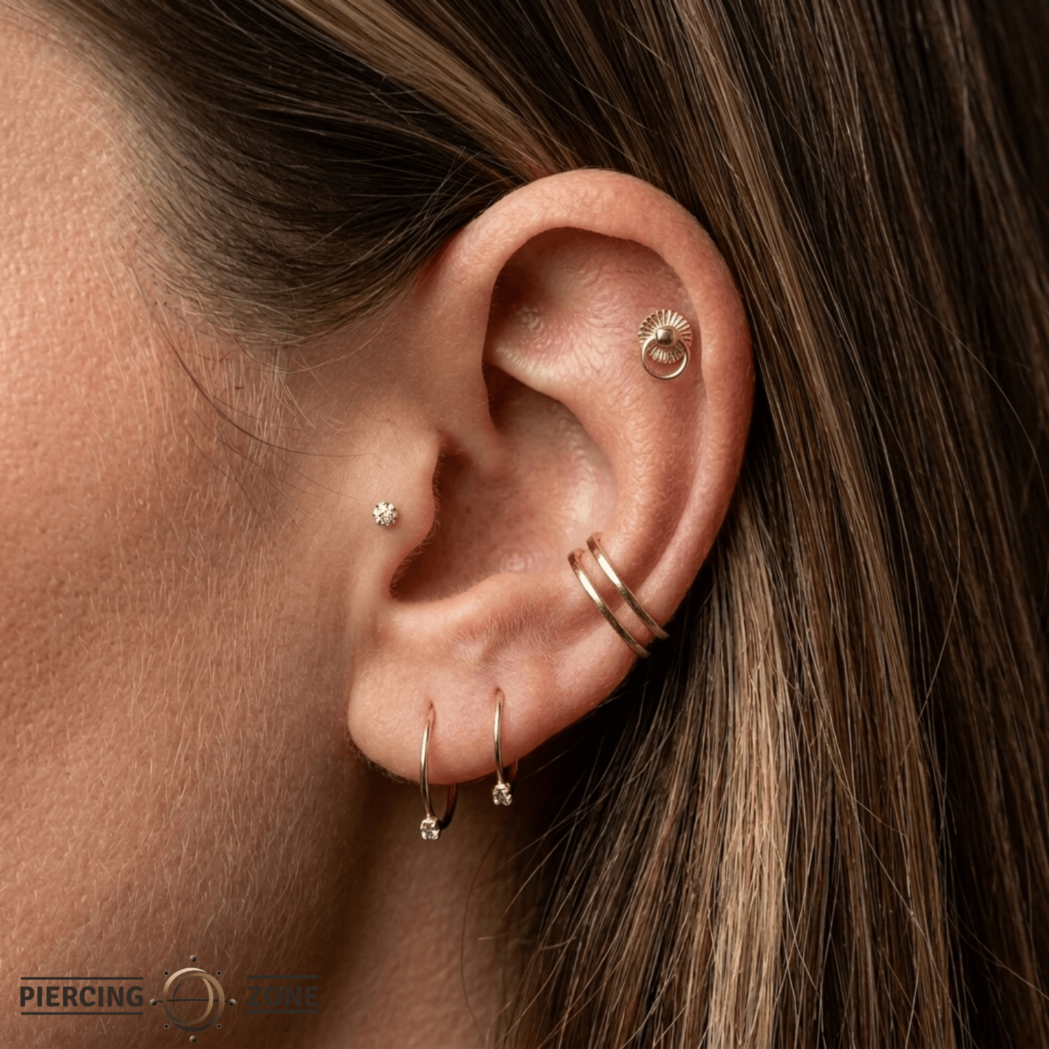 Peep Show – Gold Disc with Free - Moving Ring – 14K Threadless End - piercing - zone.com