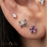 Penta – Hexagon Amethyst – 14K Gold Threadless End - piercing - zone.com