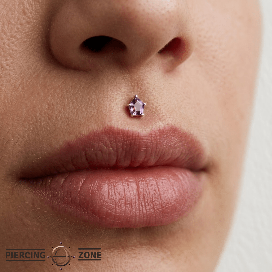 Penta – Hexagon Amethyst – 14K Gold Threadless End - piercing - zone.com