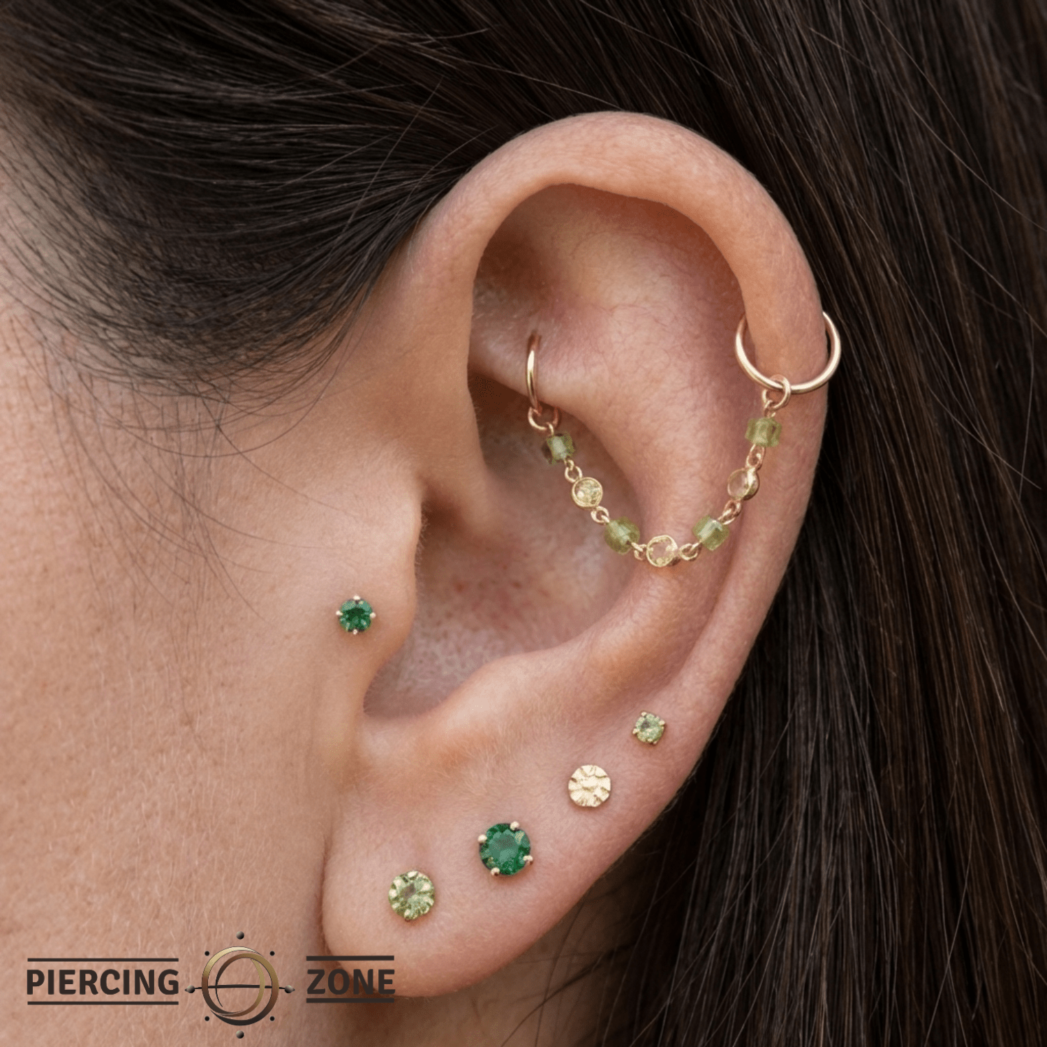 Peridot & Citrine Chain – 18K Gold Gemstone Piercing Chain - piercing - zone.com
