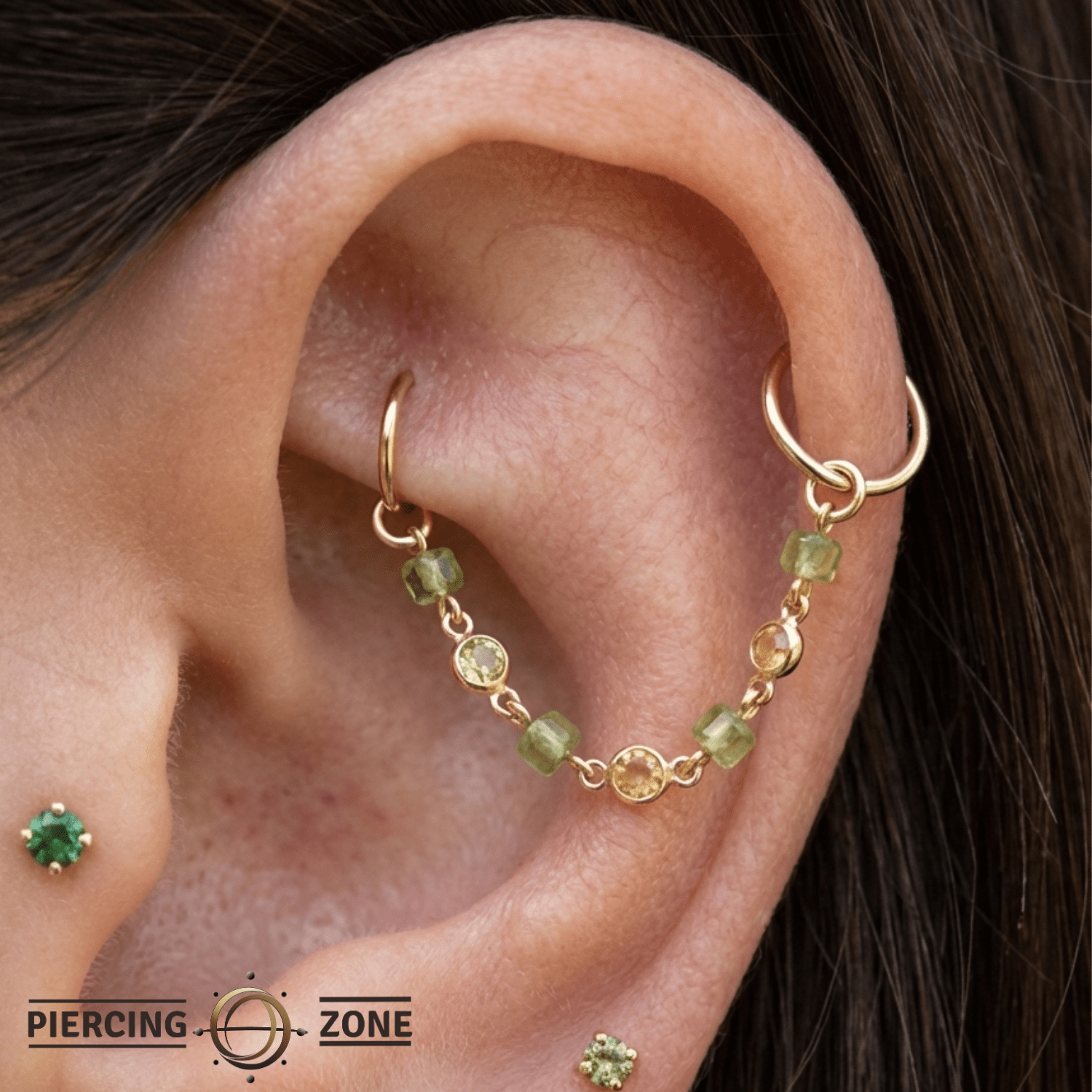 Peridot & Citrine Chain – 18K Gold Gemstone Piercing Chain - piercing - zone.com