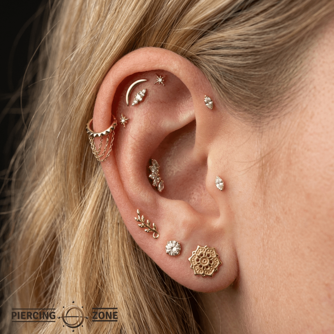 Persephone – CZ & Chain Drop – 14K Gold Clicker Ring - piercing - zone.com