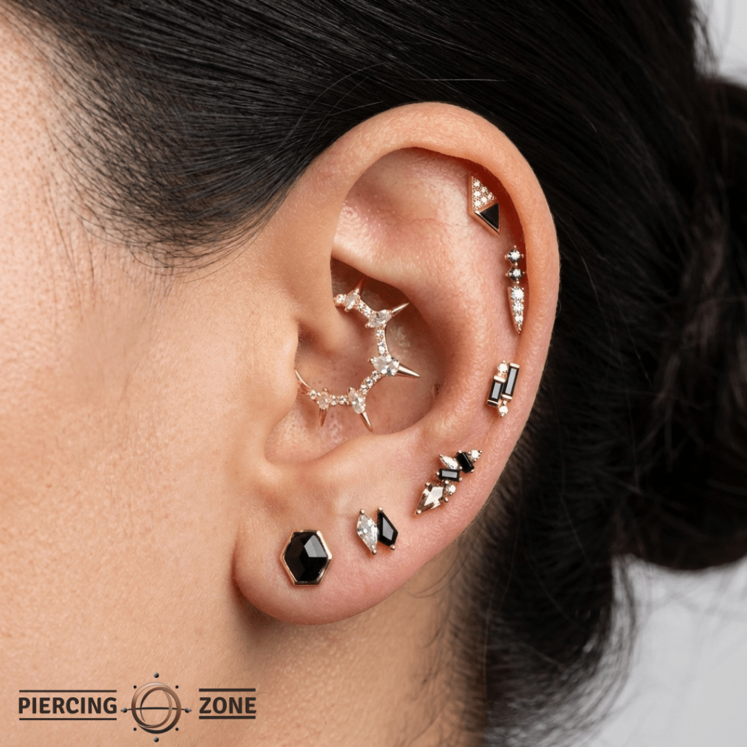 Perspective – Black Spinel & CZ – 14K Gold Threadless End - piercing - zone.com