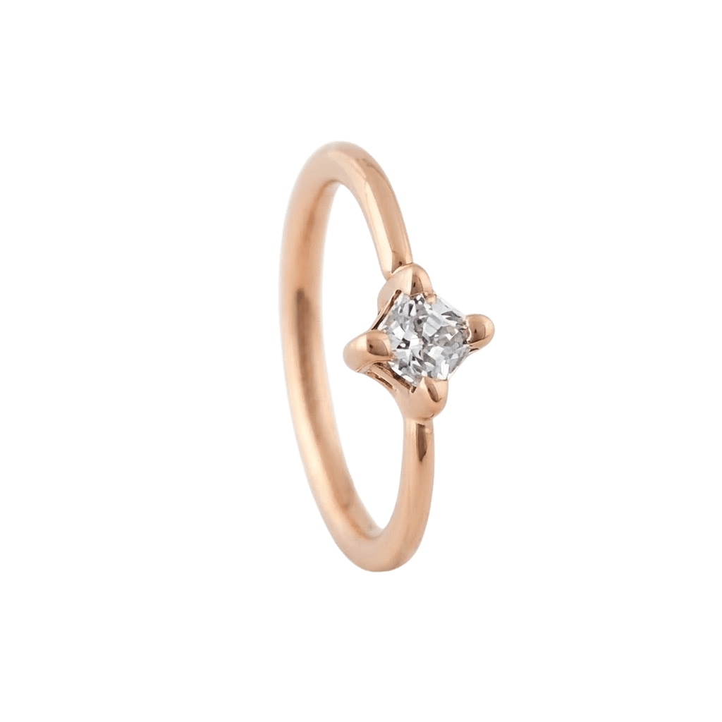 Petite Crown - 14K Gold Prong Set Gem Fixed Bead Ring - piercing - zone.com