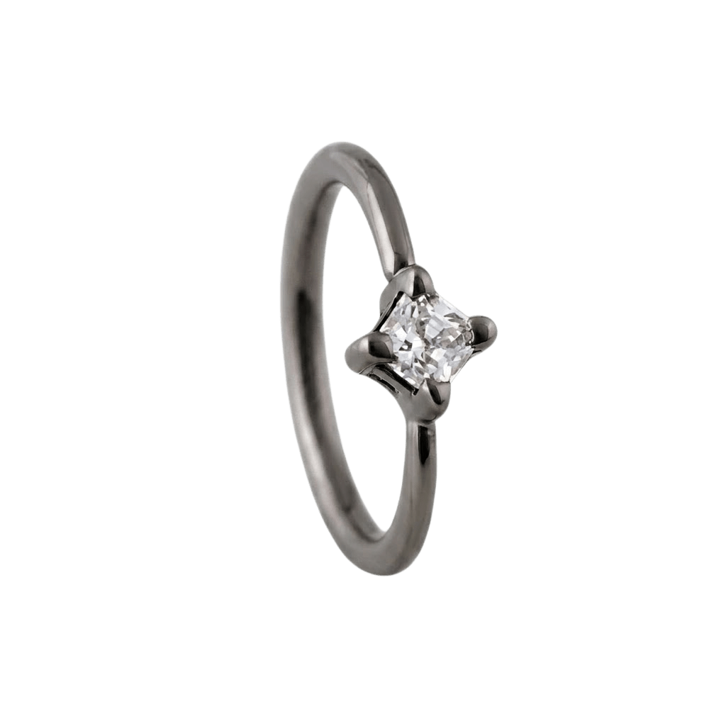 Petite Crown - 14K Gold Prong Set Gem Fixed Bead Ring - piercing - zone.com