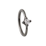 Petite Crown - 14K Gold Prong Set Gem Fixed Bead Ring - piercing - zone.com