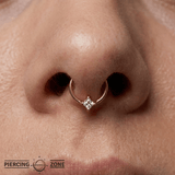 Petite Crown - 14K Gold Prong Set Gem Fixed Bead Ring - piercing - zone.com