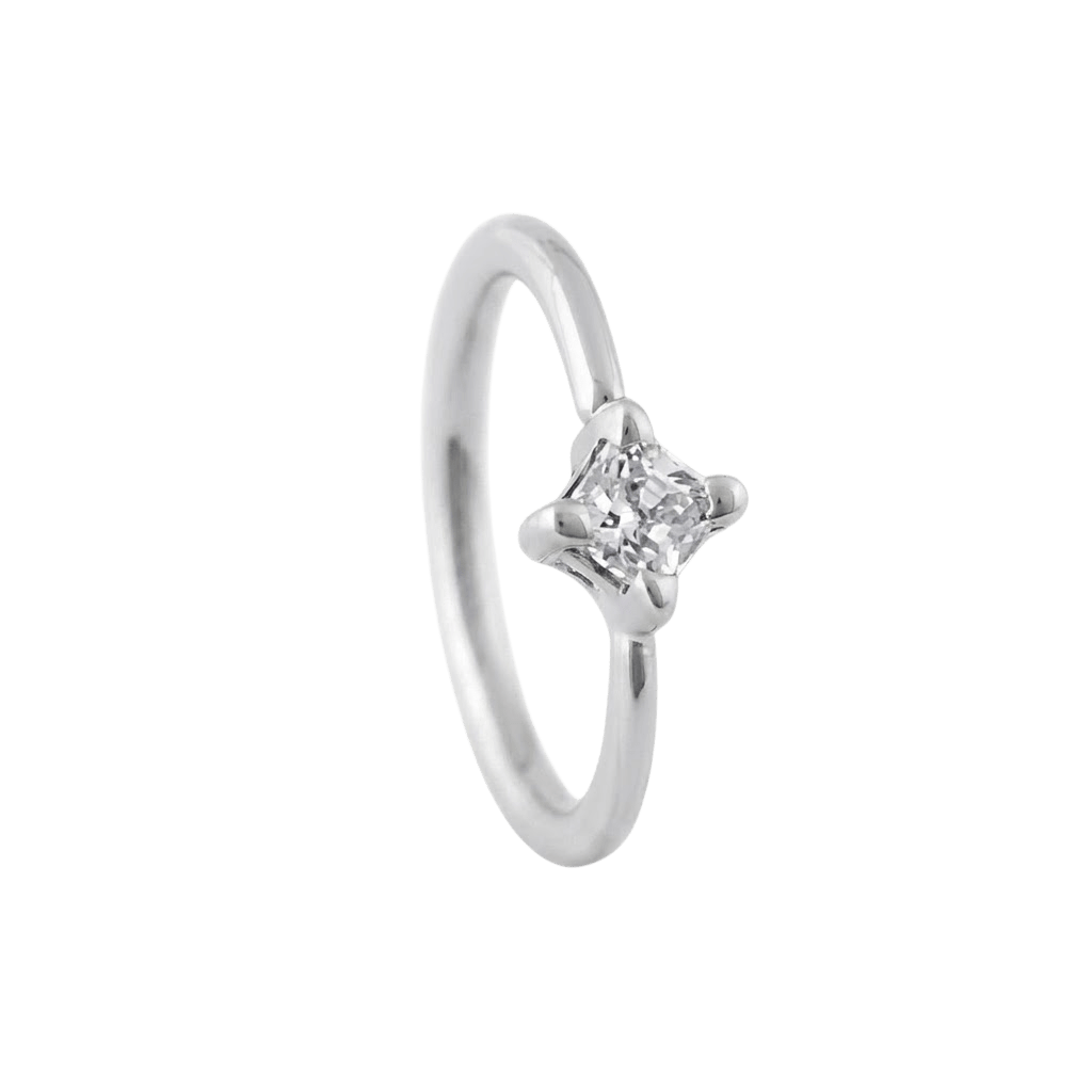 Petite Crown - 14K Gold Prong Set Gem Fixed Bead Ring - piercing - zone.com