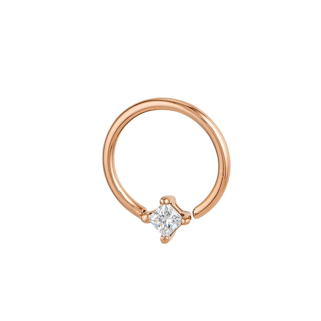 Petite Crown - 14K Gold Prong Set Gem Fixed Bead Ring - piercing - zone.com