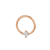 Petite Crown - 14K Gold Prong Set Gem Fixed Bead Ring - piercing - zone.com