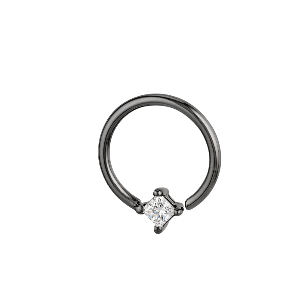Petite Crown - 14K Gold Prong Set Gem Fixed Bead Ring - piercing - zone.com