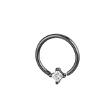 Petite Crown - 14K Gold Prong Set Gem Fixed Bead Ring - piercing - zone.com