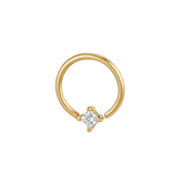 Petite Crown - 14K Gold Prong Set Gem Fixed Bead Ring - piercing - zone.com