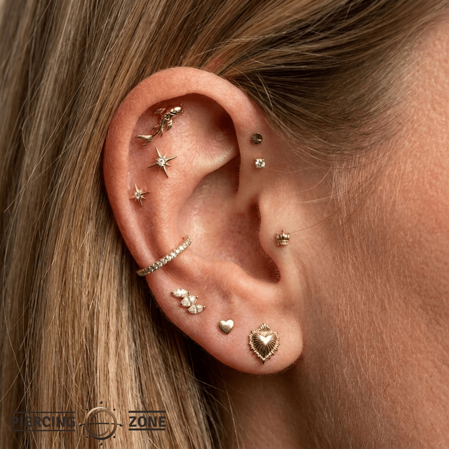 Petite Crown - 18K Gold Threadless End - piercing-zone.com