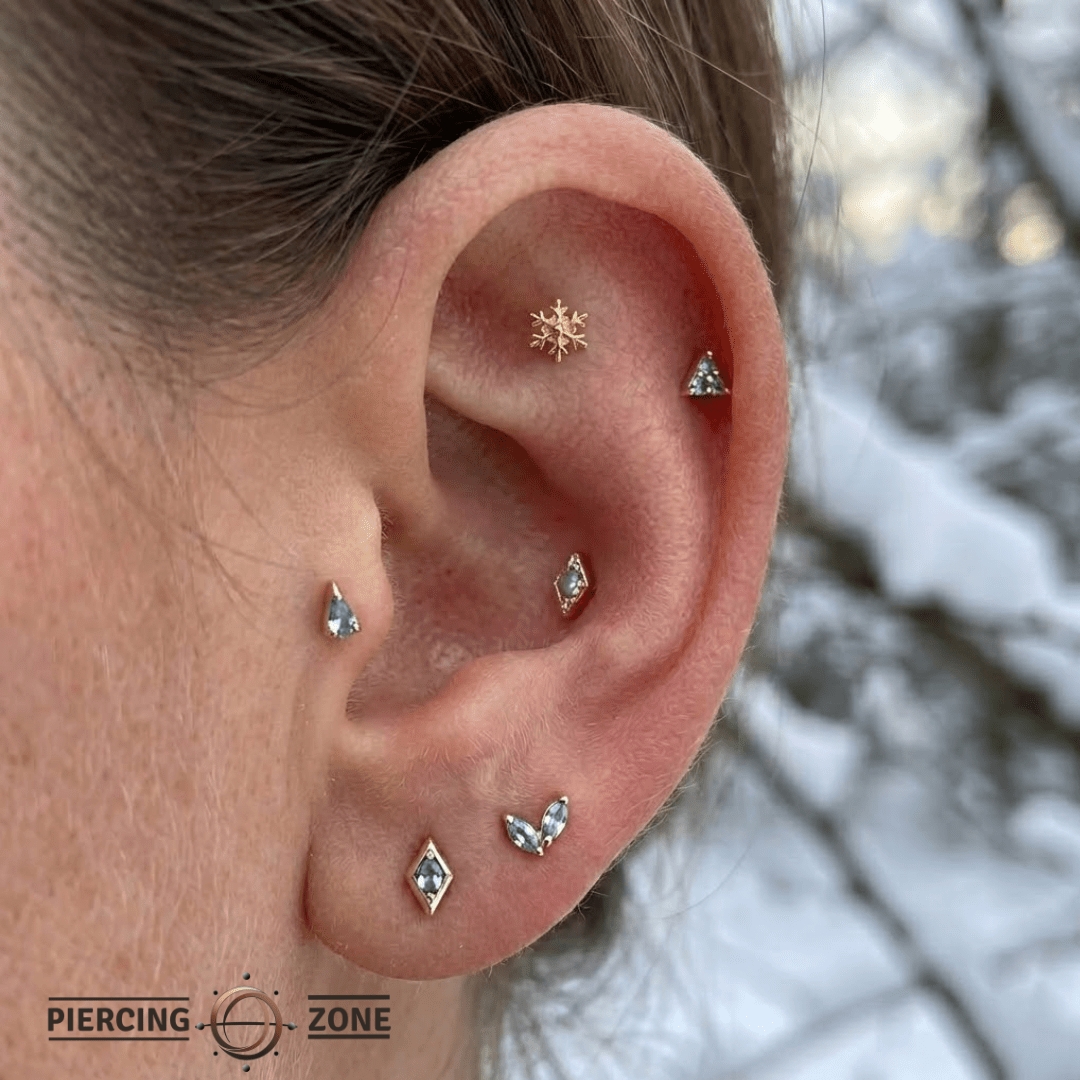 Petite Snowflake – 14K Gold Threadless/Threaded End - piercing - zone.com