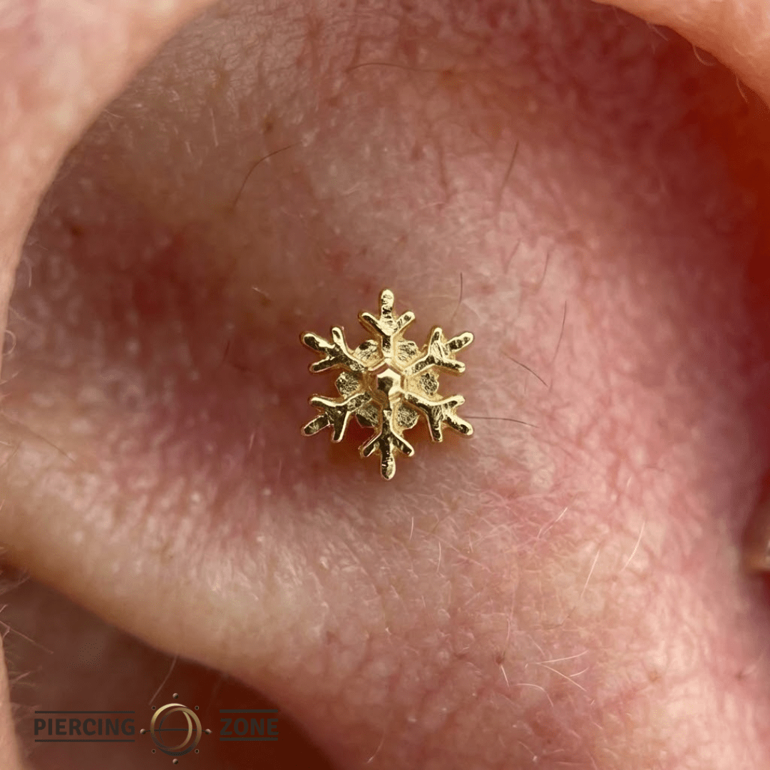Petite Snowflake – 14K Gold Threadless/Threaded End - piercing - zone.com