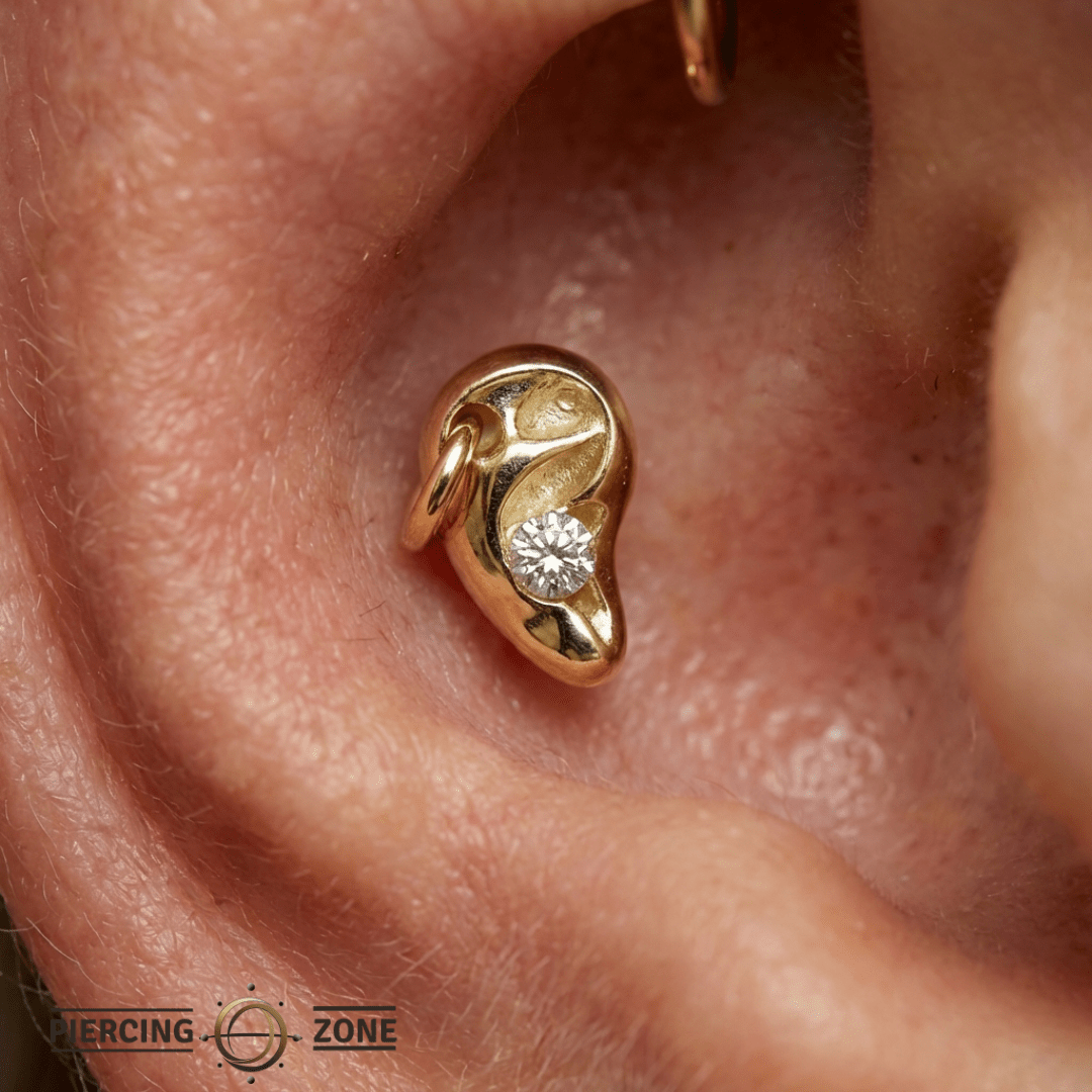 Pierced Ear with Gem – 14K Gold Threadless/Threaded End - piercing - zone.com