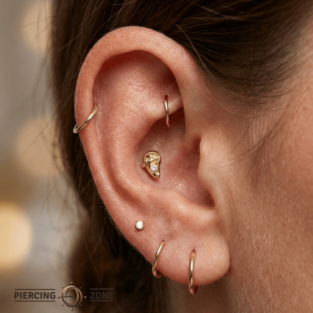 Pierced Ear with Gem – 14K Gold Threadless/Threaded End - piercing - zone.com