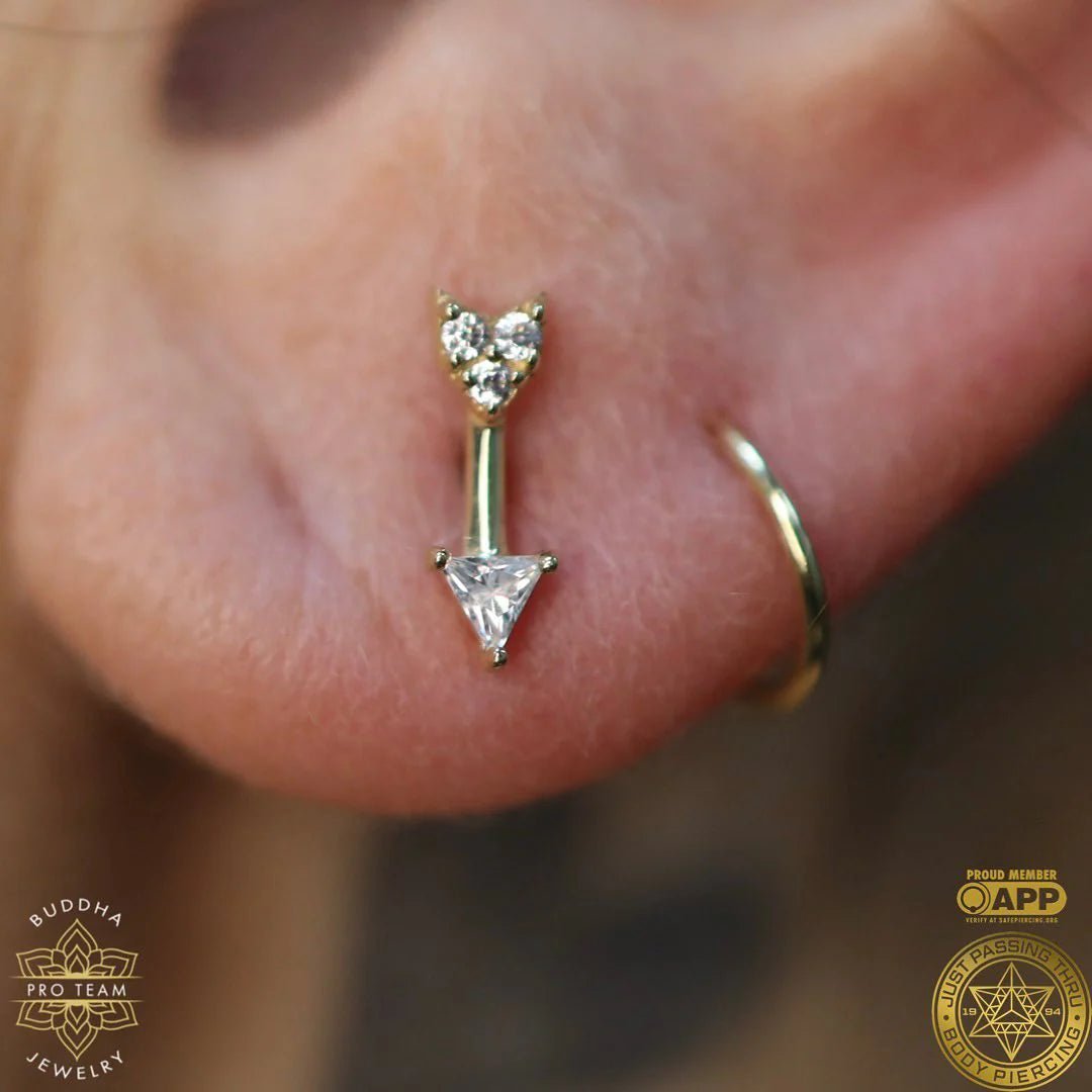 Zandra CZ Arrow – 14K Gold Threadless End
