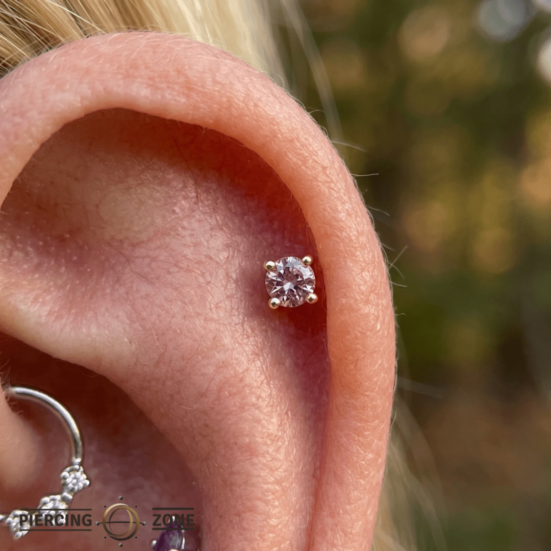 Pink Sapphire Prong – Classic Gem – 14K Gold Threadless End - piercing - zone.com