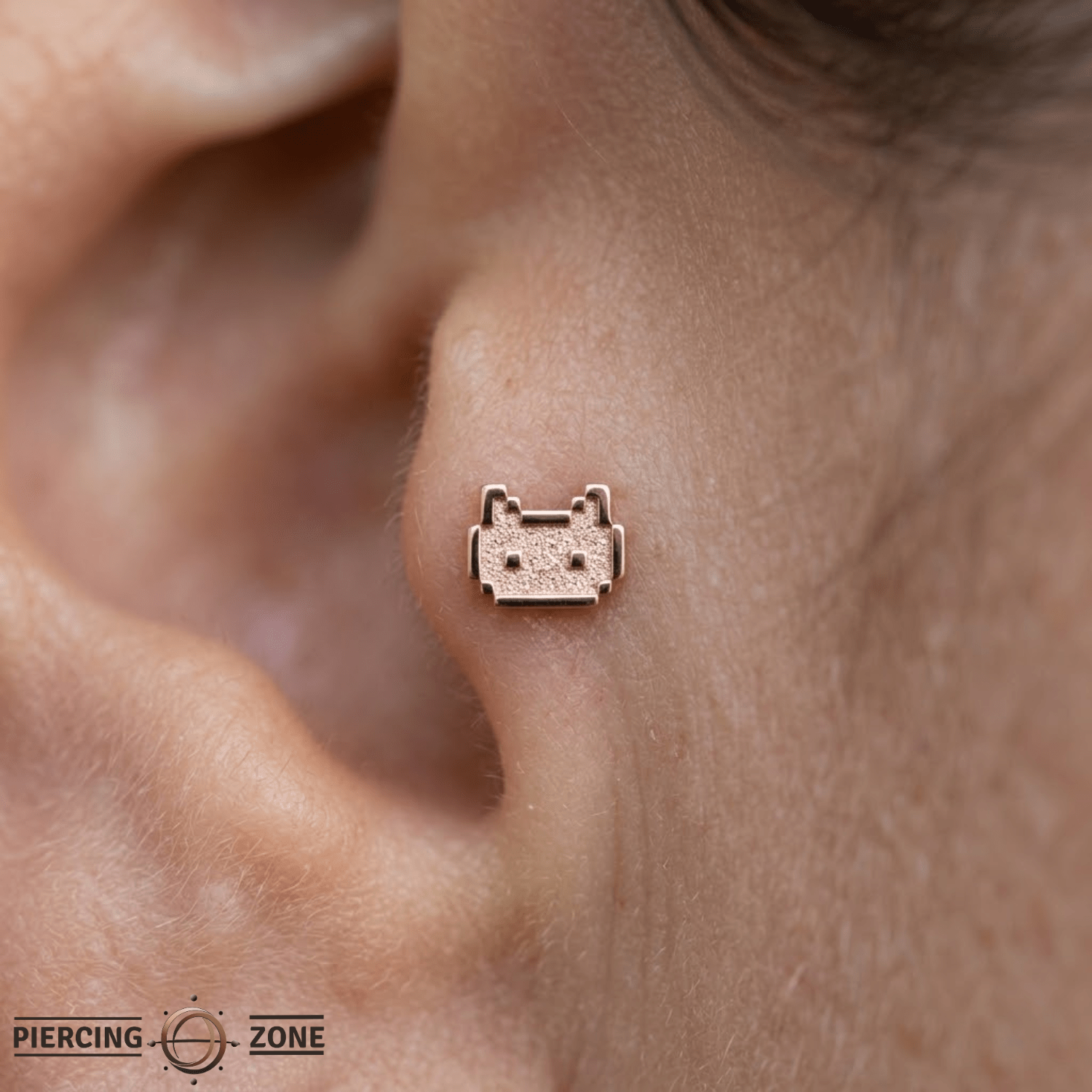 Pixel Cat – 14K Gold Threadless/Threaded End - piercing - zone.com