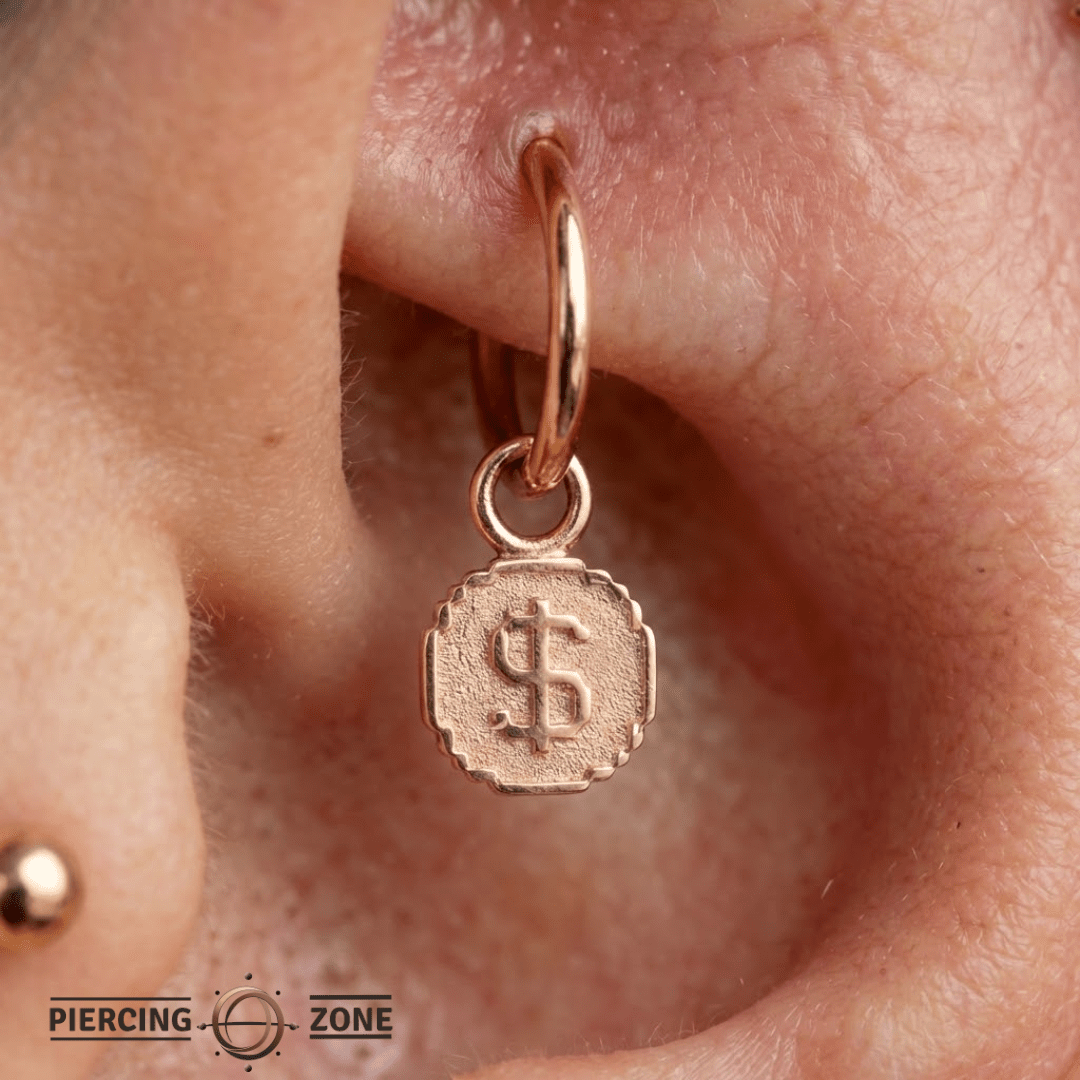 Pixel Coin – 14K & 18K Gold Charm - piercing - zone.com