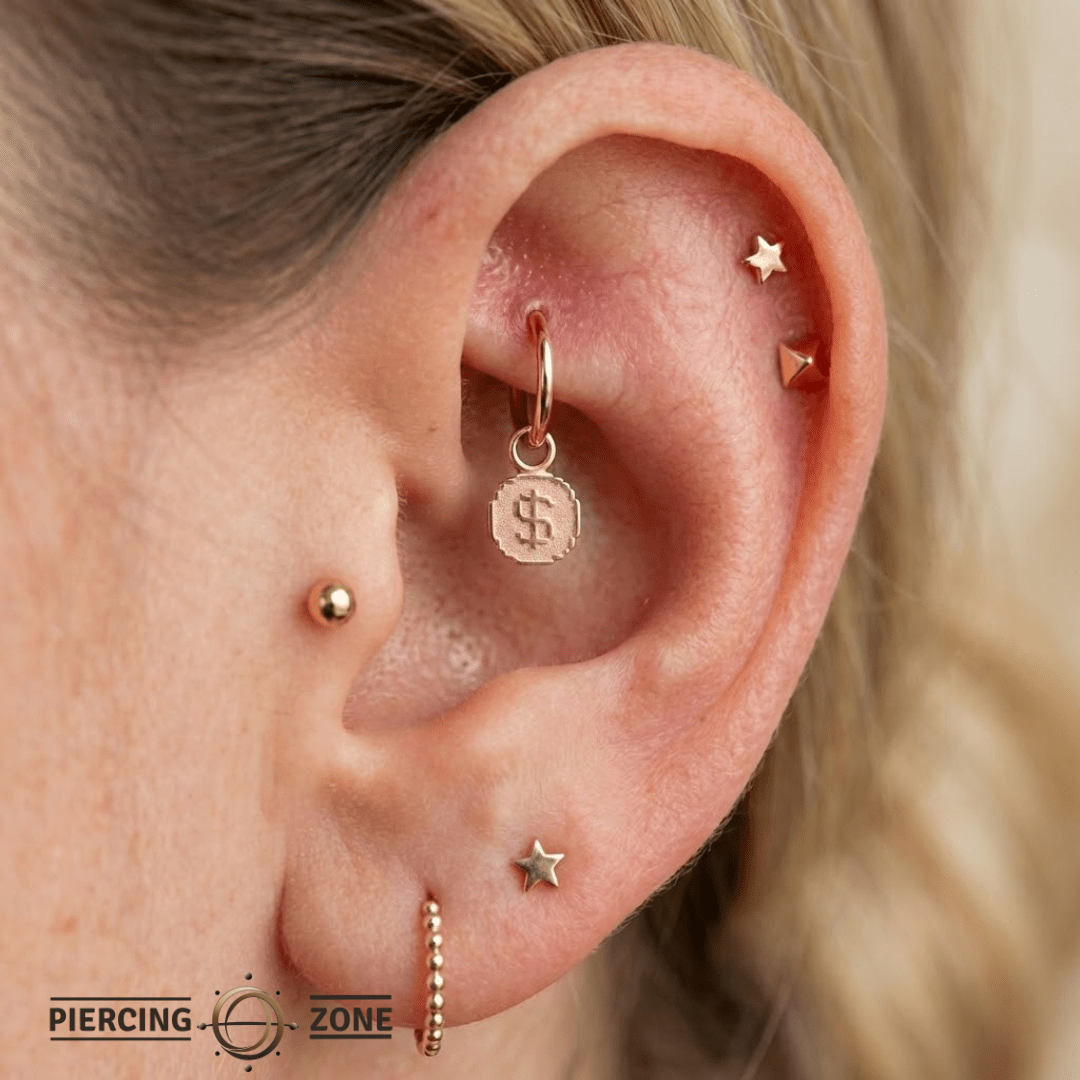 Pixel Coin – 14K & 18K Gold Charm - piercing - zone.com