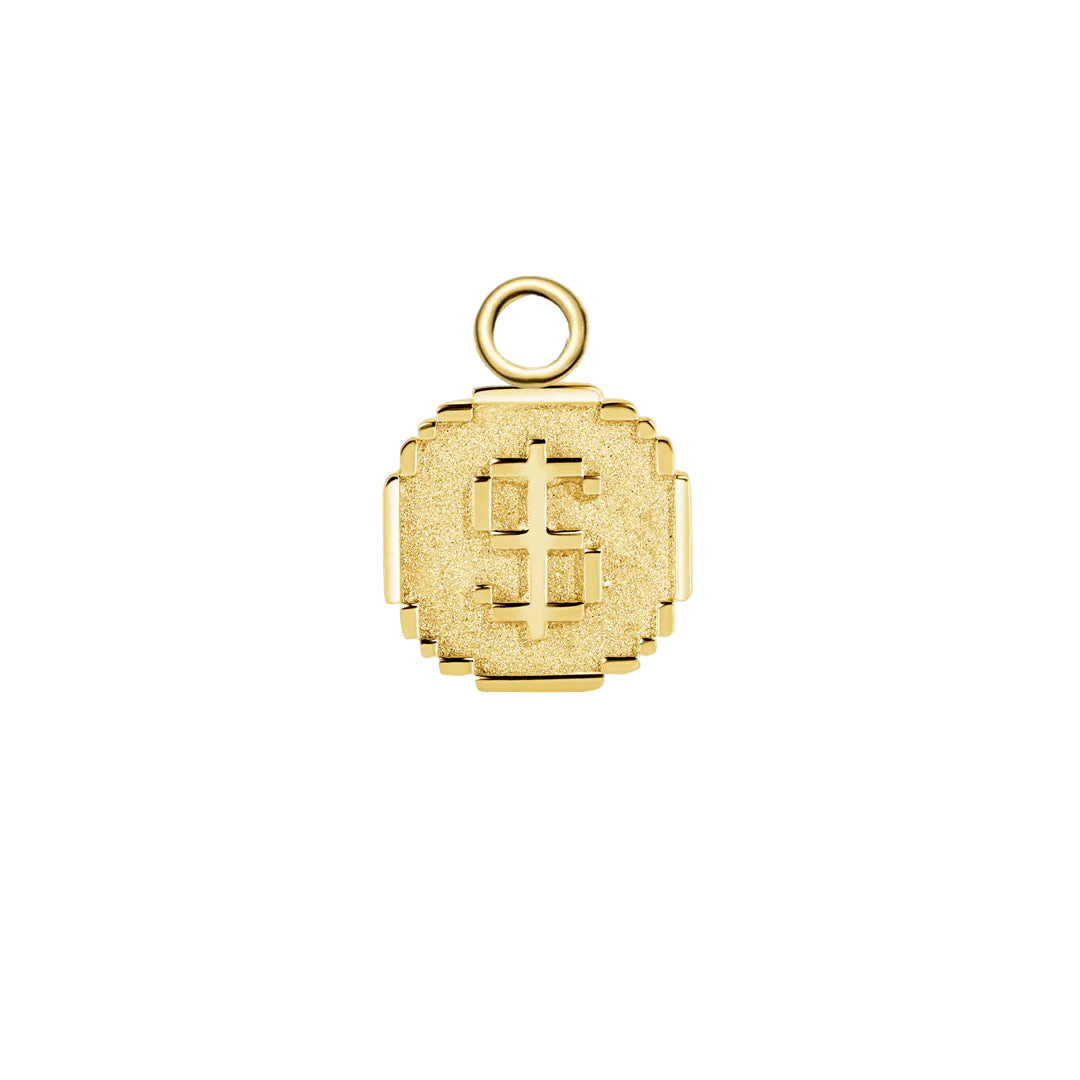 Pixel Coin – 14K & 18K Gold Charm - piercing - zone.com