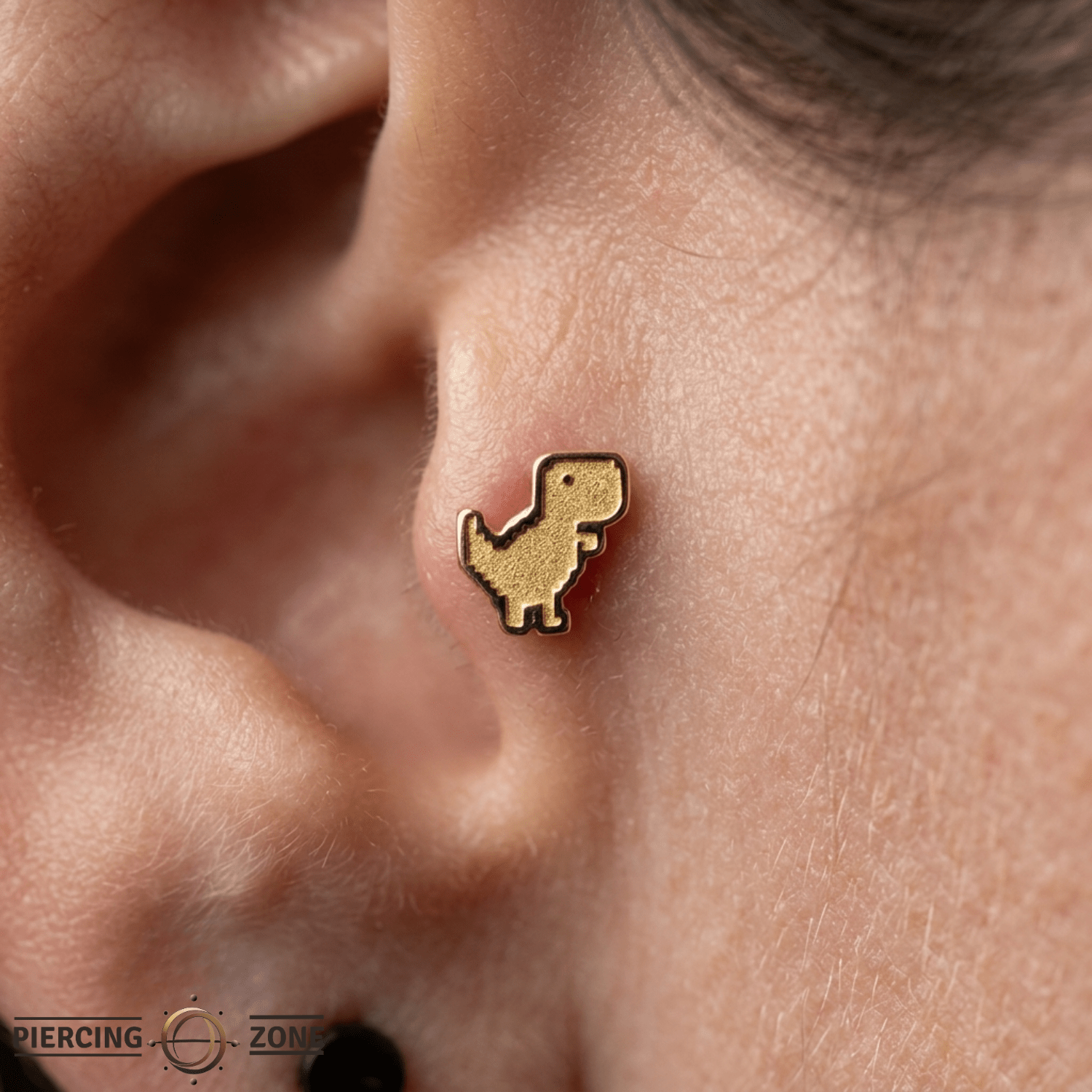 Pixel Dinosaur – 14K Gold Threadless/Threaded End - piercing - zone.com