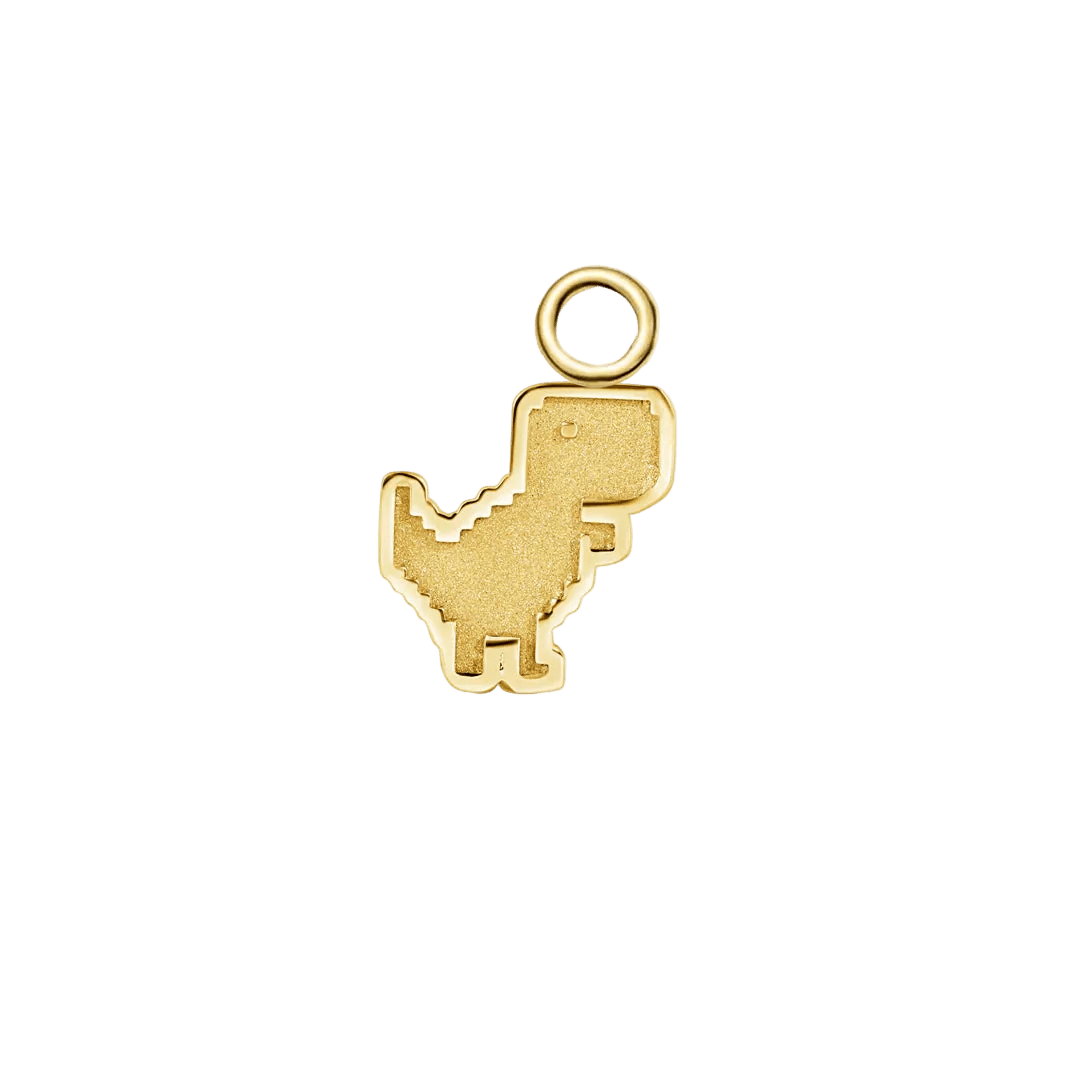 Pixel Dinosaur Charm – 14K & 18K Gold Charm - piercing - zone.com
