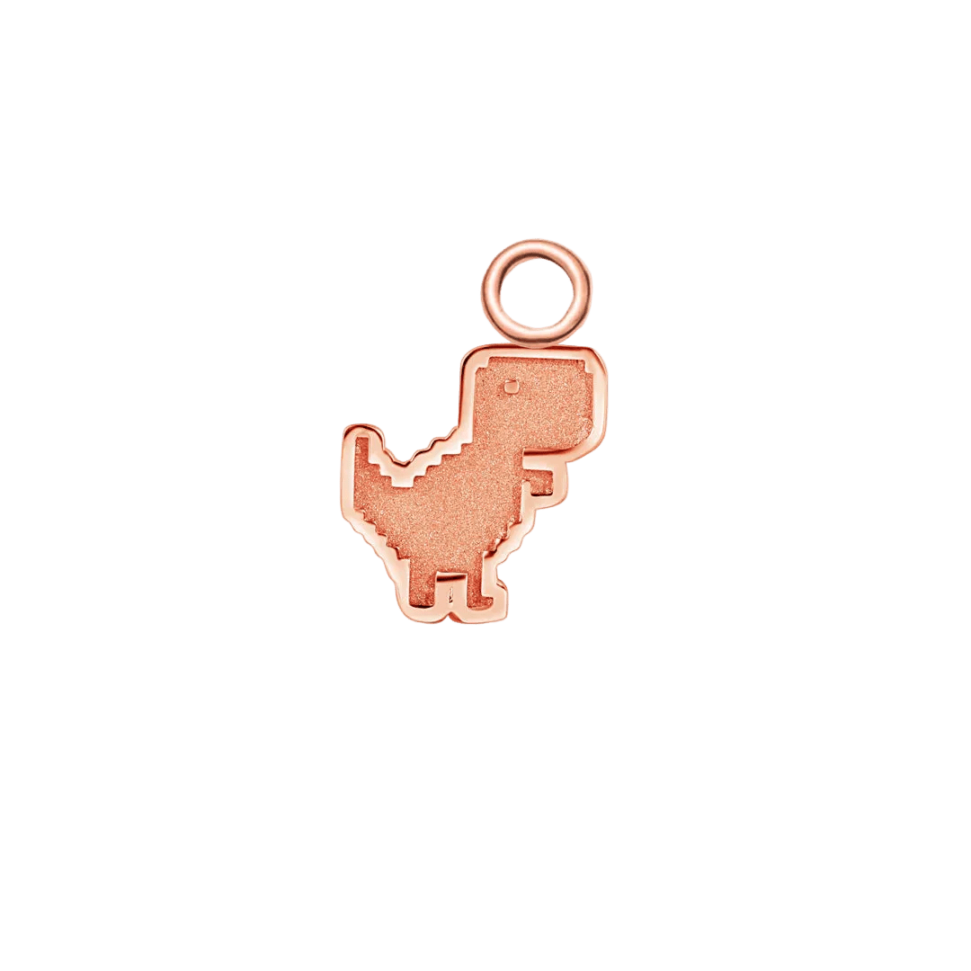 Pixel Dinosaur Charm – 14K & 18K Gold Charm - piercing - zone.com