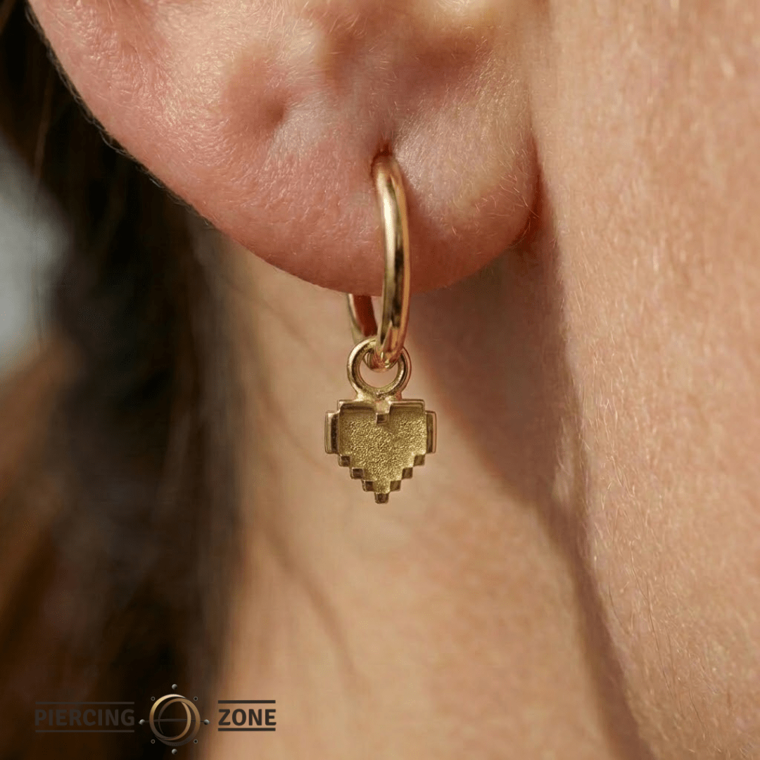 Pixel Heart – 14K & 18K Gold Charm - piercing - zone.com
