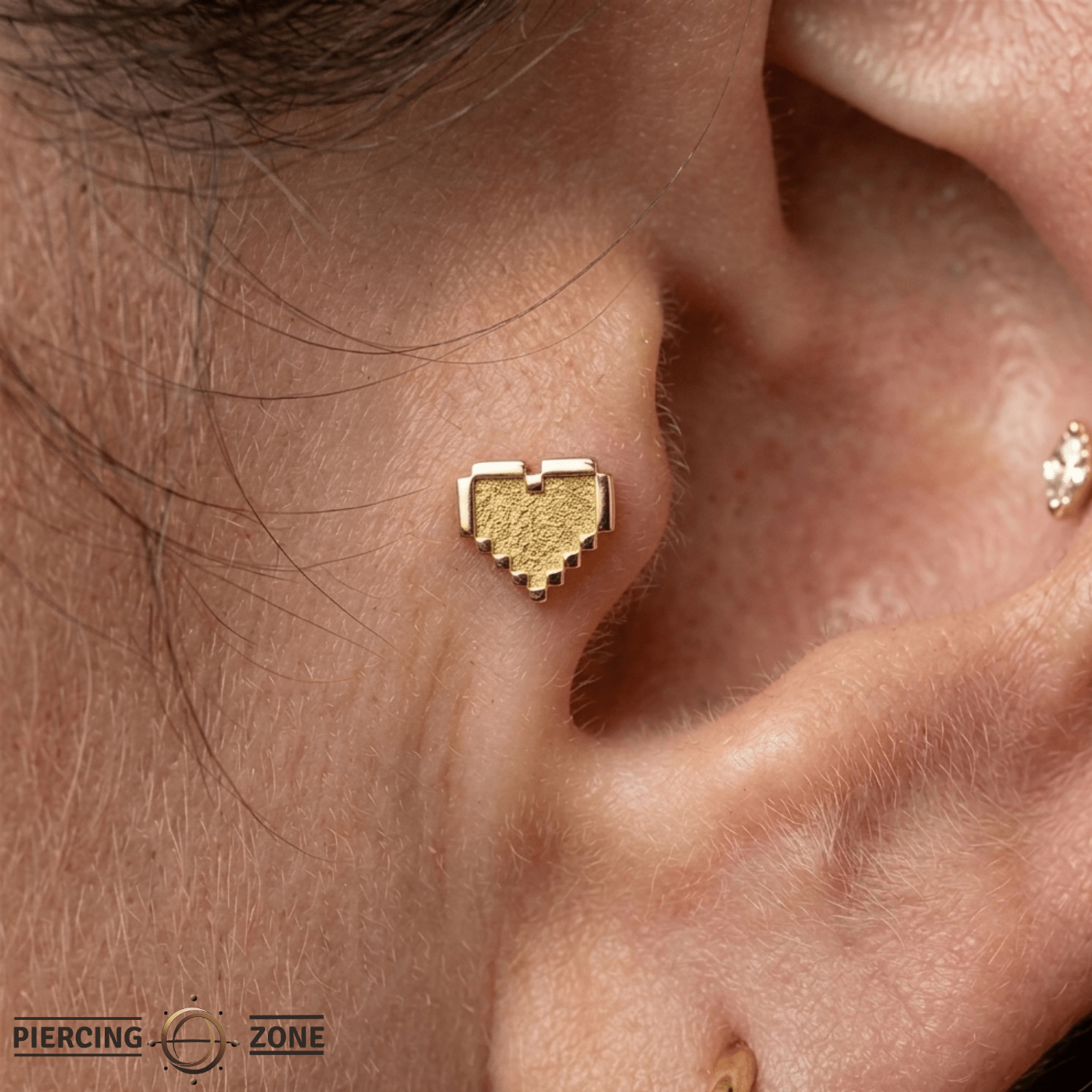 Pixel Heart – 14K Gold Threadless/Threaded End - piercing - zone.com
