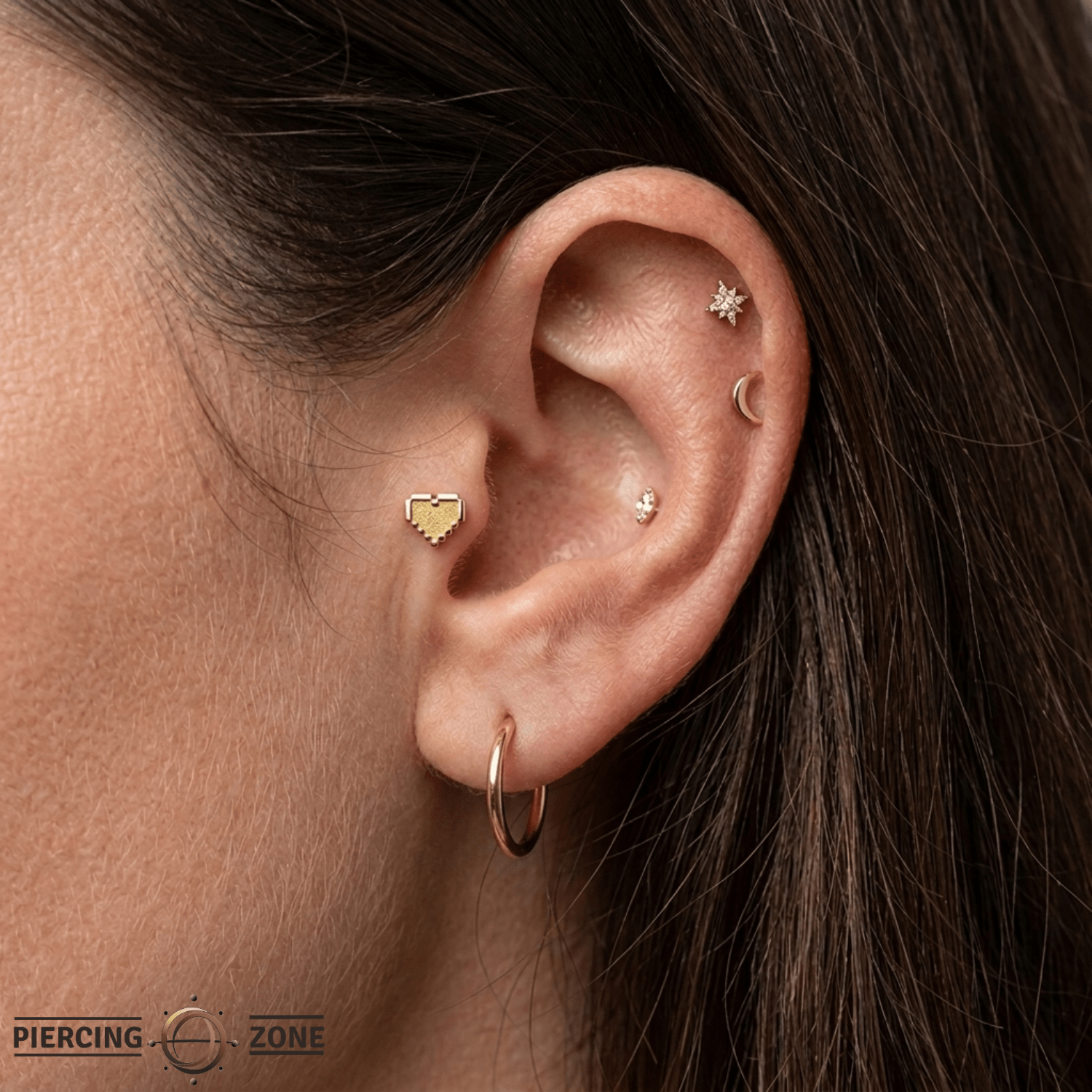 Pixel Heart – 14K Gold Threadless/Threaded End - piercing - zone.com