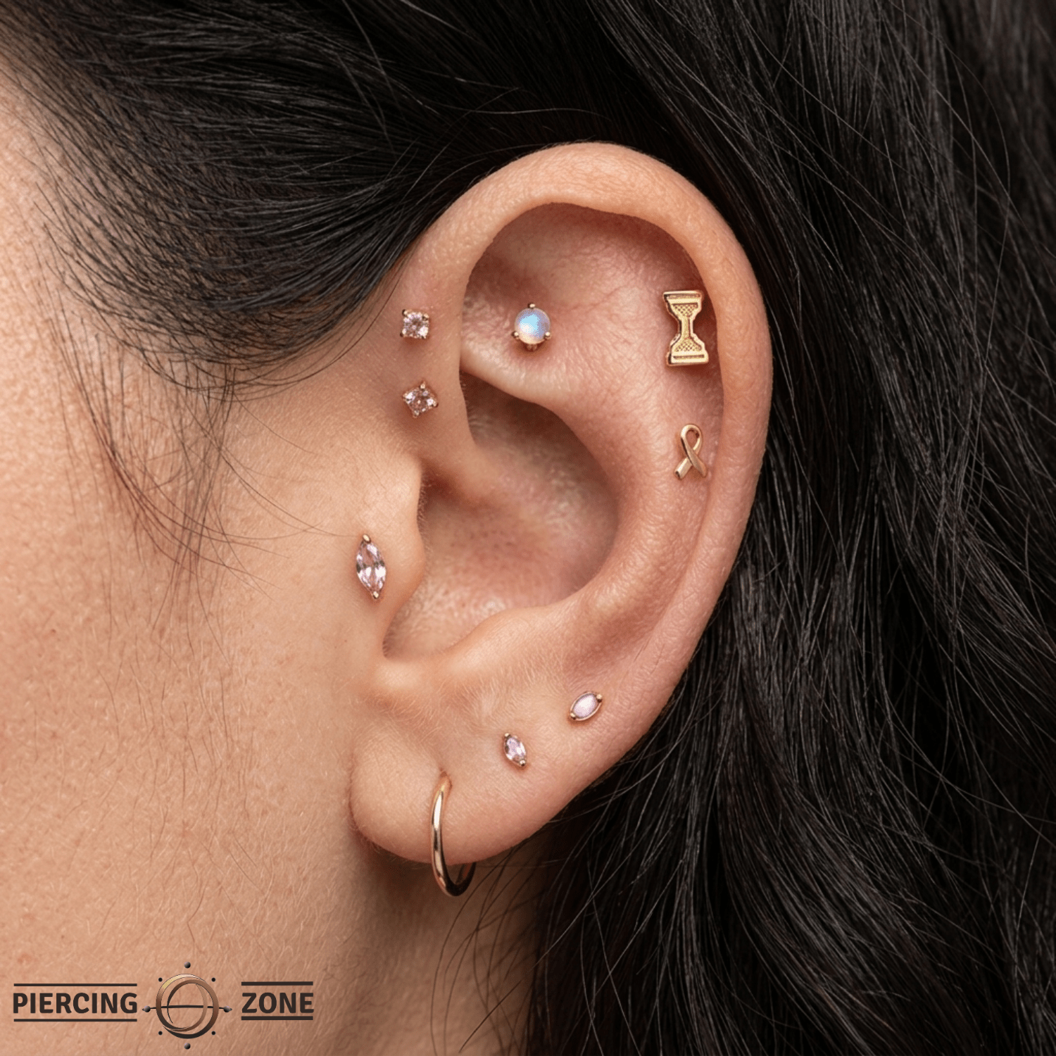 Pixel Hourglass – 14K Gold Threadless/Threaded End - piercing - zone.com