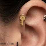 Pixel Key – 14K Gold Threadless/Threaded End - piercing - zone.com