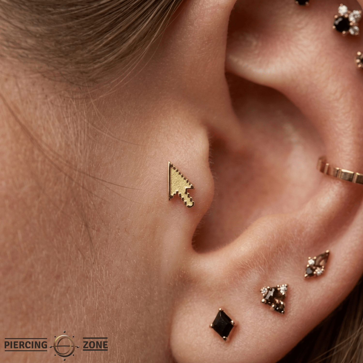 Pixel Mouse Cursor – 14K Gold Threadless/Threaded End - piercing - zone.com