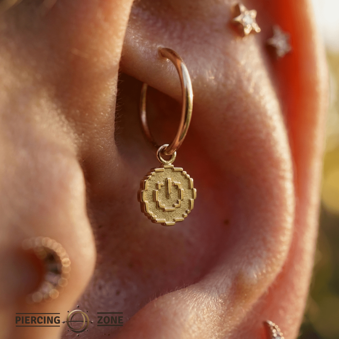 Pixel Power Button – 14K & 18K Gold Charm - piercing - zone.com