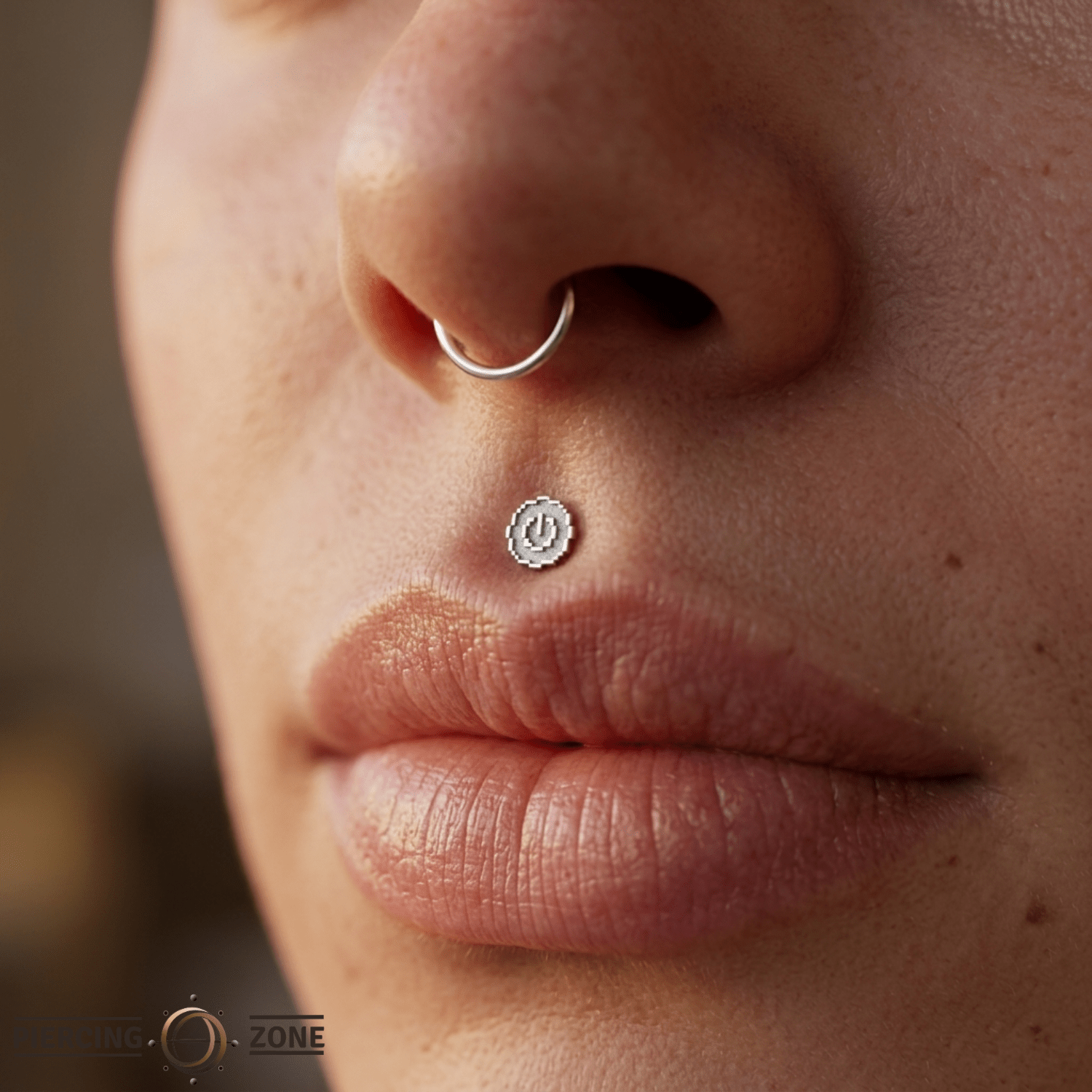 Pixel Power Button – 14K Gold Threadless/Threaded End - piercing - zone.com