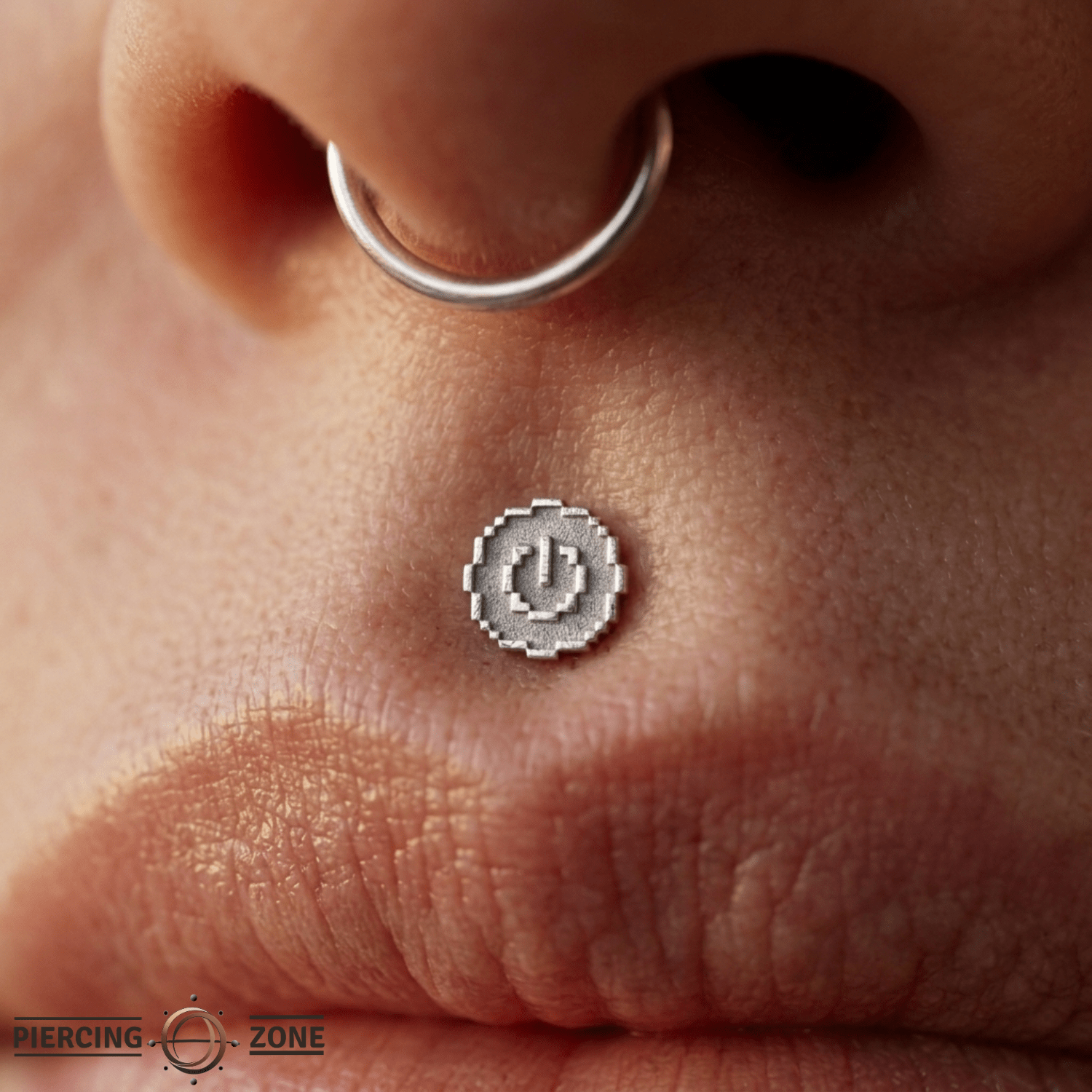 Pixel Power Button – 14K Gold Threadless/Threaded End - piercing - zone.com