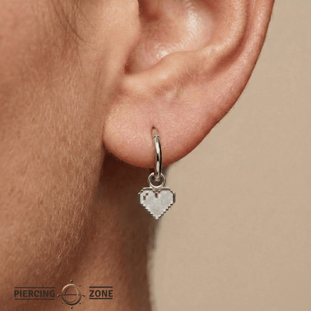 Pixel Shining Heart – 14K & 18K Gold Charm - piercing - zone.com