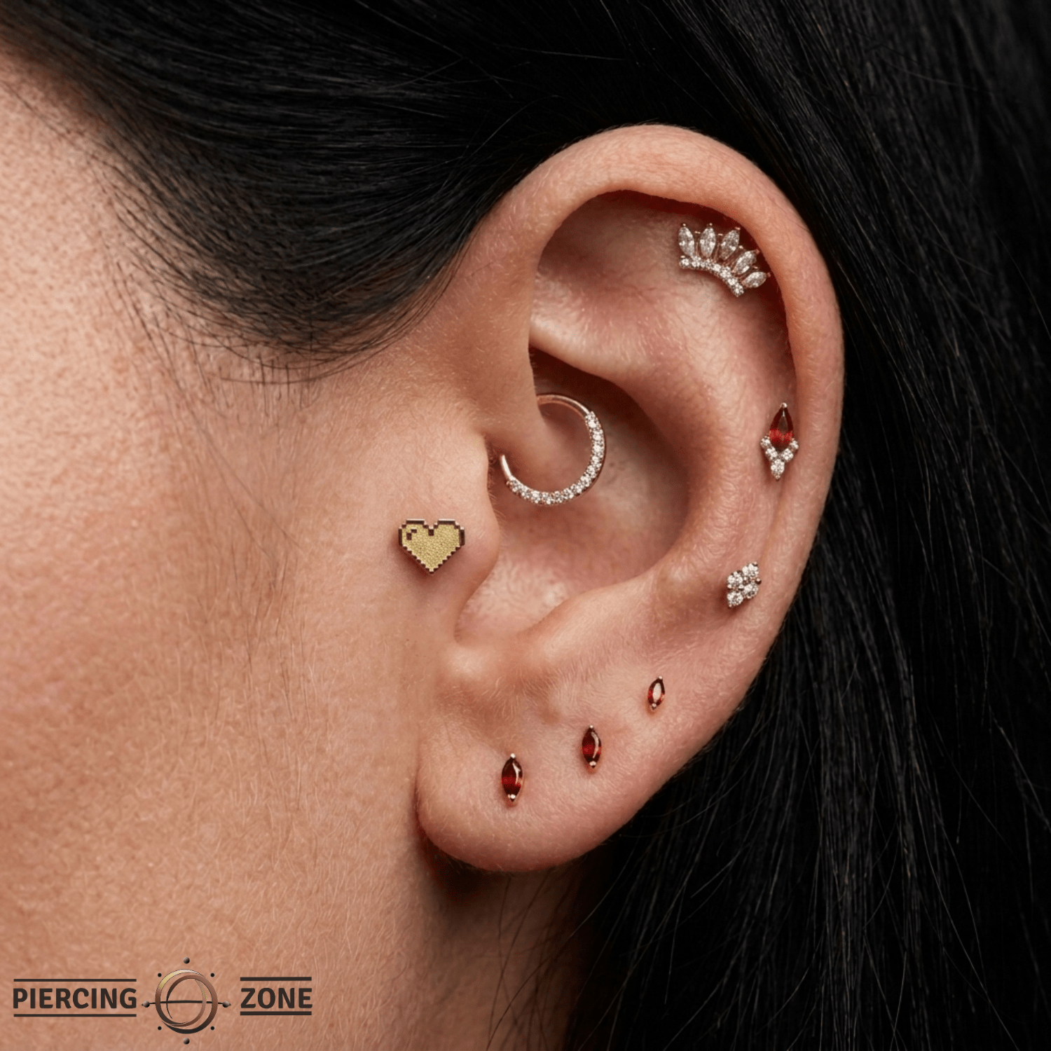 Pixel Shining Heart – 14K Gold Threadless/Threaded End - piercing - zone.com