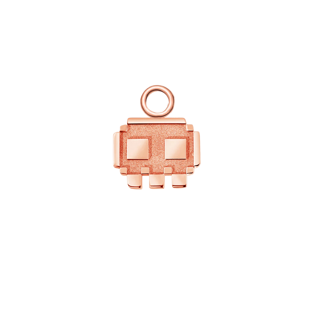 Pixel Skull Charm – 14K Gold Halloween Dangle - piercing - zone.com