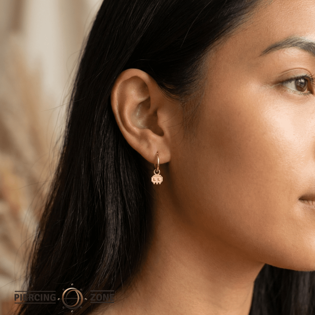 Pixel Skull Charm – 14K Gold Halloween Dangle - piercing - zone.com