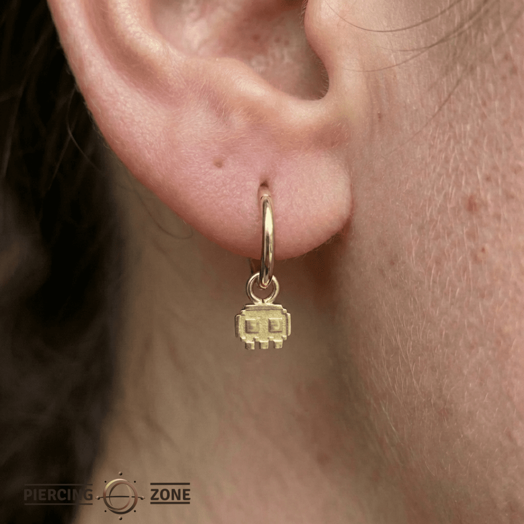 Pixel Skull Charm – 14K Gold Halloween Dangle - piercing - zone.com