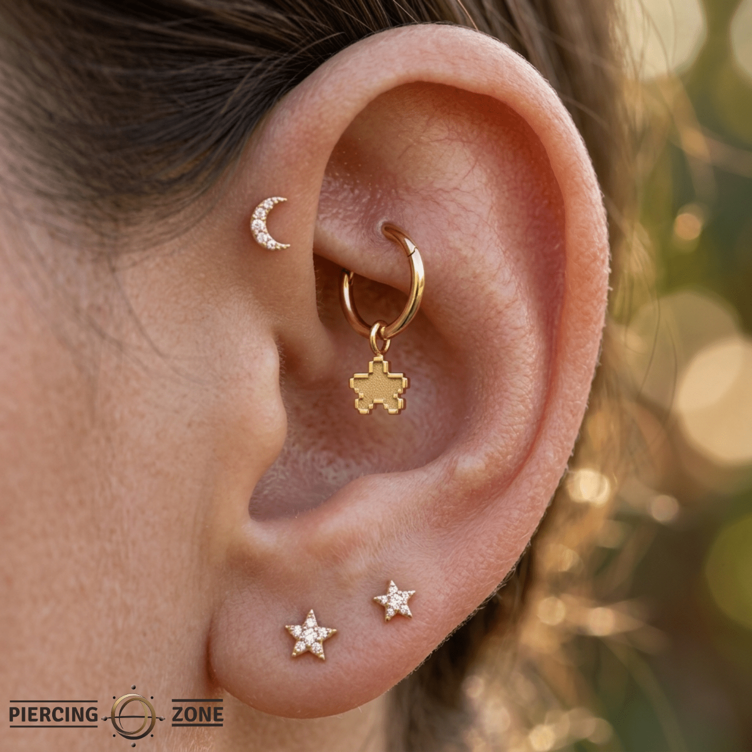 Pixel Star Charm - 14K/18K Gold Charm - piercing - zone.com
