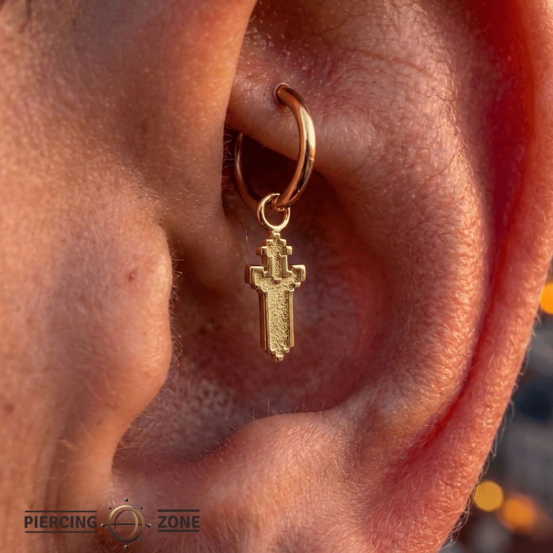 Pixel Sword – 14K & 18K Gold Charm - piercing - zone.com
