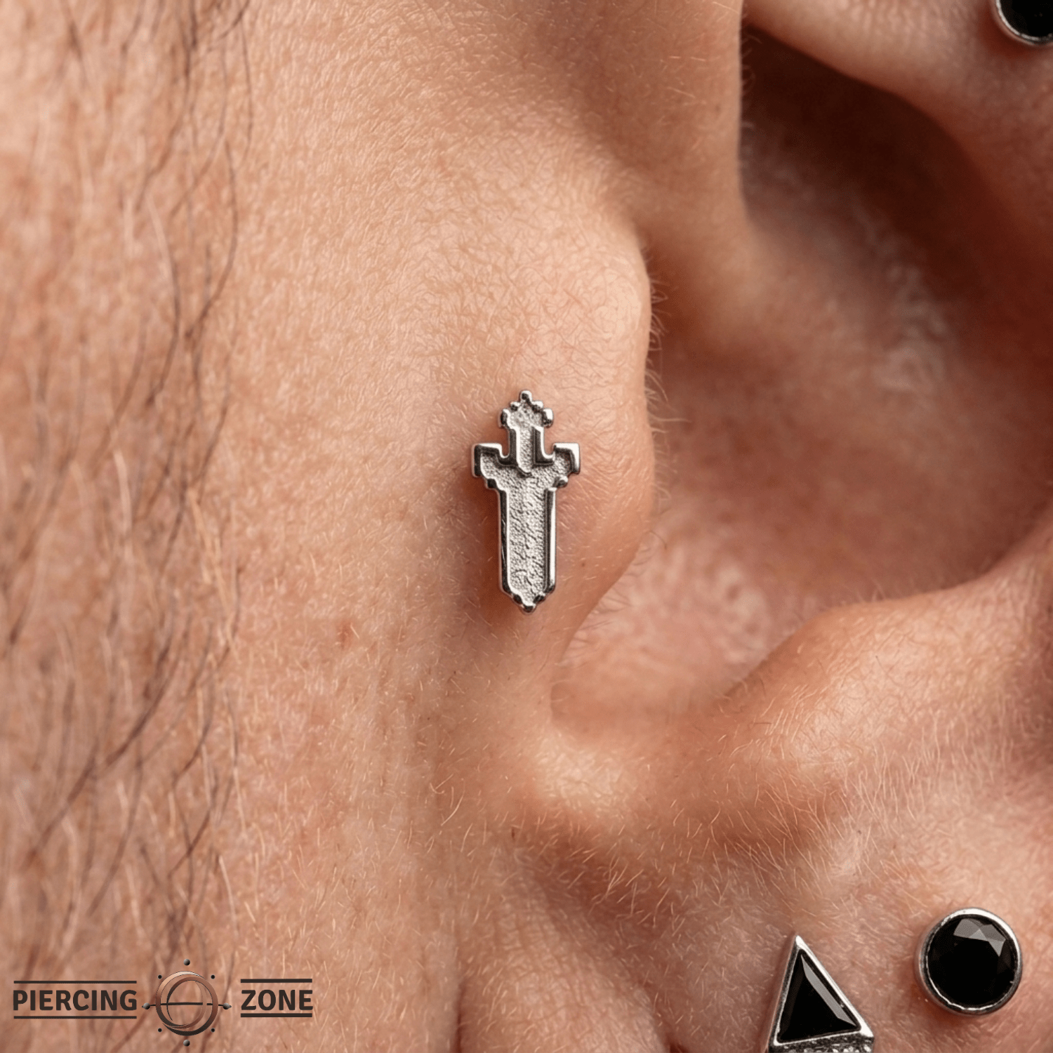 Pixel Sword – 14K Gold Threadless/Threaded End - piercing - zone.com