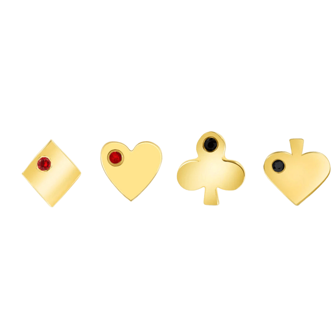 Playing Cards with Gems – 14K/18K Gold Threadless End - piercing - zone.com